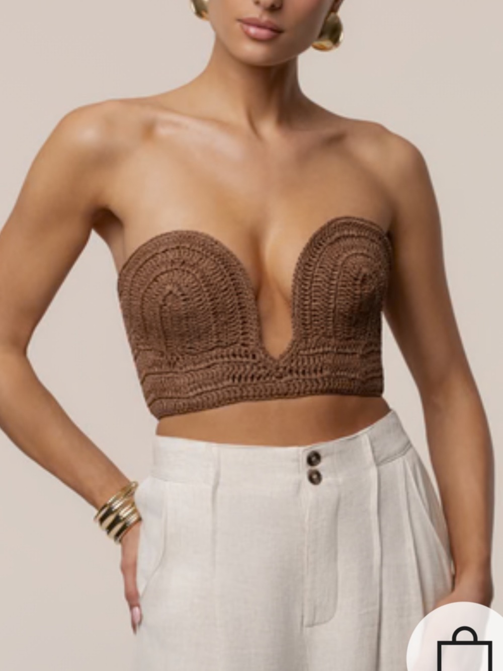 JLUXLABEL Brown Strapless Crochet Bustier Crop Top